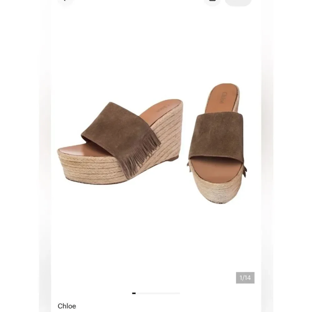 Chloe Platform Suede Fringe Espadrilles Size EU 37/ US 7
